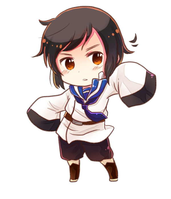 1boy, axis_powers_hetalia, black_hair, blush, chibi, kaoru_(iris), male_focus, necktie, orange_eyes, simple_background, singapore_(hetalia), solo, white_background