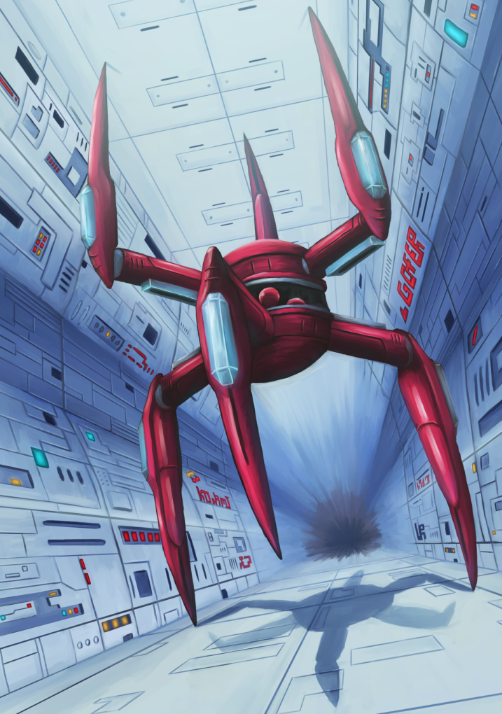 alien, boss, crab, dutch_angle, gameplay_mechanics, gradius, gradius_ii, hallway