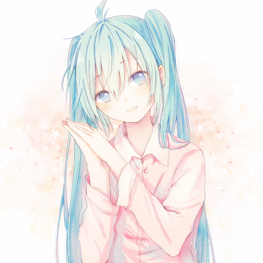 1girl, ahoge, aqua_eyes, aqua_hair, bad_id, bad_pixiv_id, collared_shirt, female_focus