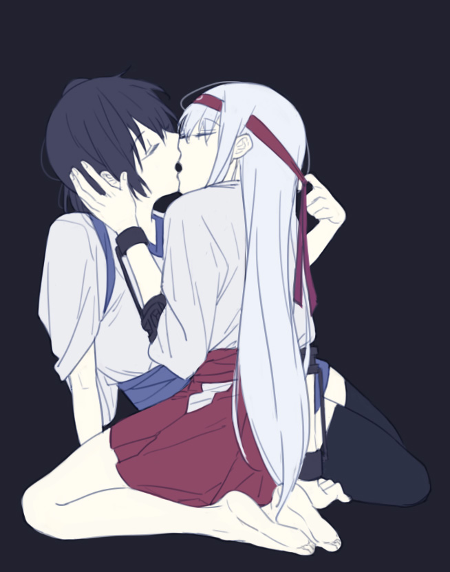 10s, 2girls, ahn, barefoot, closed_eyes, feet, gloves, hairband