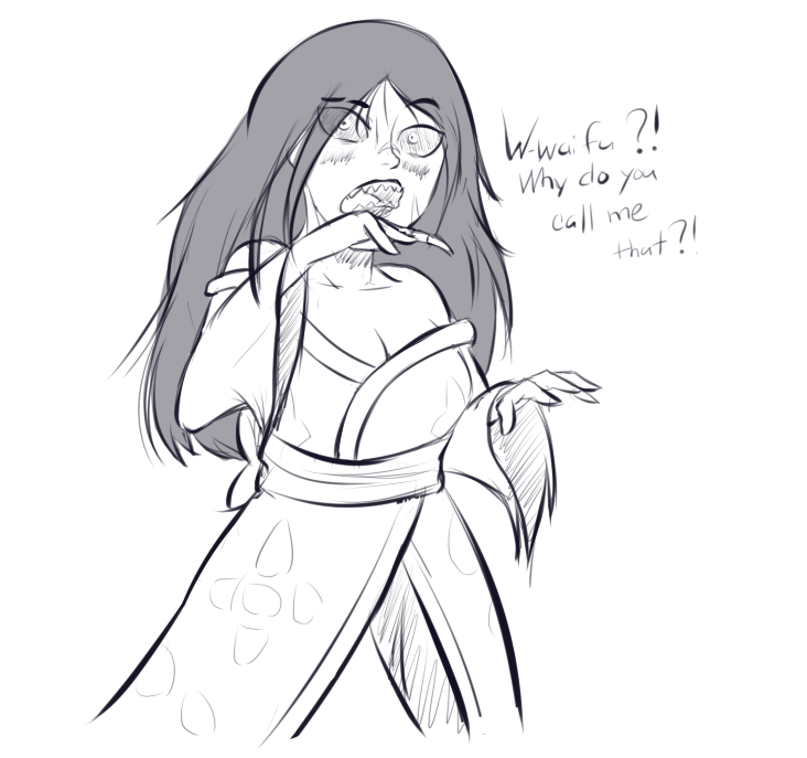 1girl, blush, breasts, cleavage, ghost, hisako_(killer_instinct), killer_instinct, looking_at_viewer, monochrome, onryo