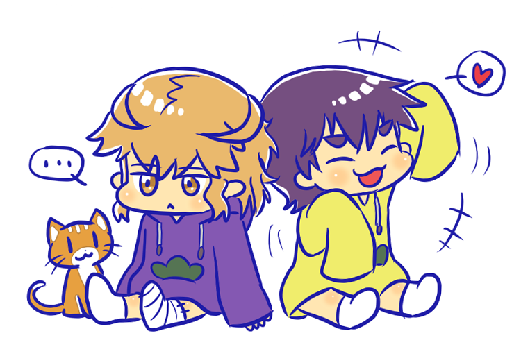 10s, 2girls, :<, :d, aged_down, bandages, batkangaroo, black_hair