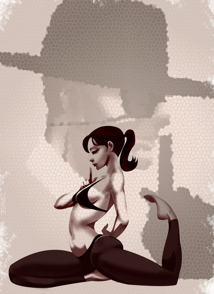 1girl, barefoot, bikini, diavle, finger_to_mouth, flexible, metal_gear_(series), metal_gear_solid_v:_the_phantom_pain