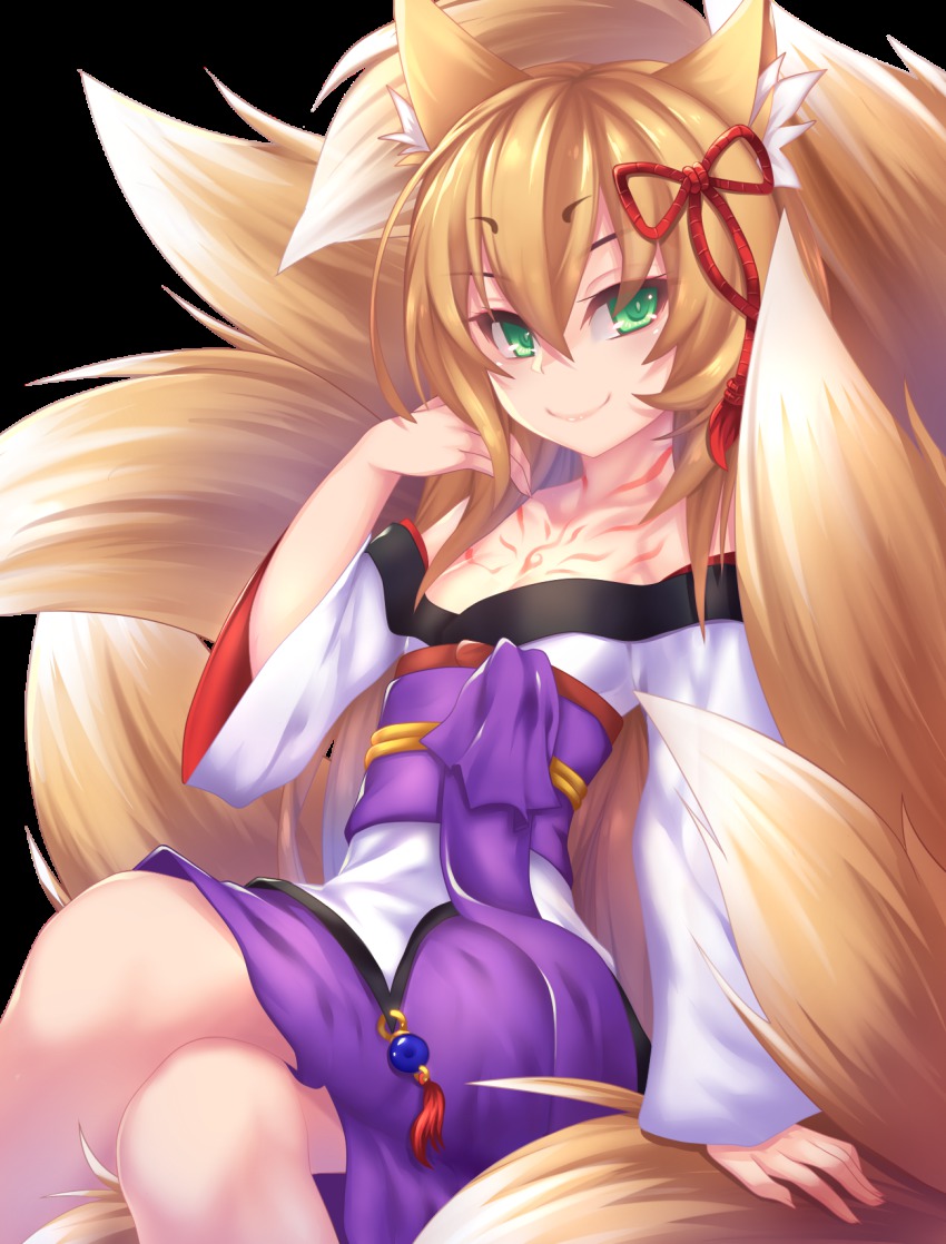 1girl, animal_ear_fluff, animal_ears, bare_shoulders, blonde_hair, closed_mouth, crossed_legs, eyebrows