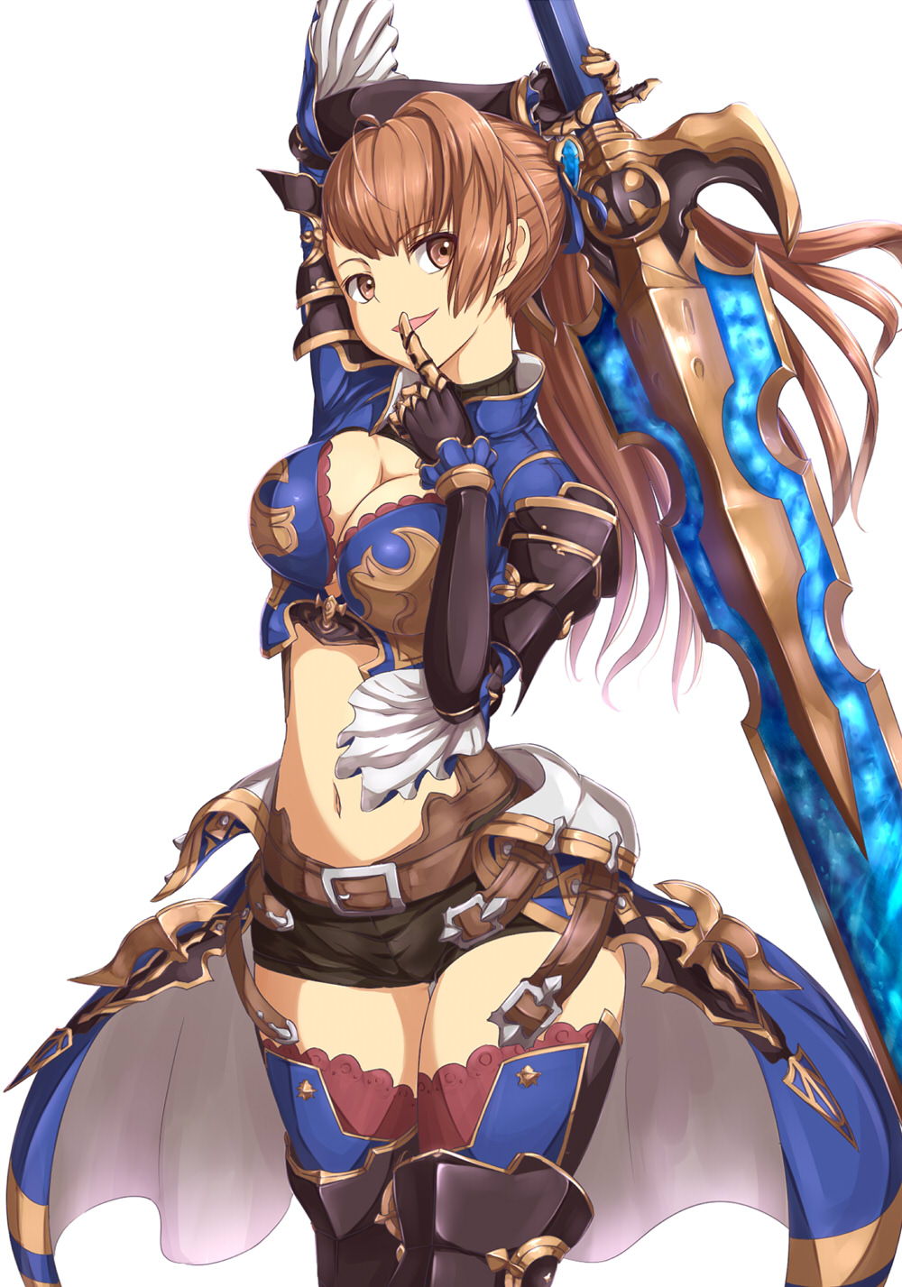 10s, 1girl, :d, armor, armored_boots, beatrix_(granblue_fantasy), boots, breasts