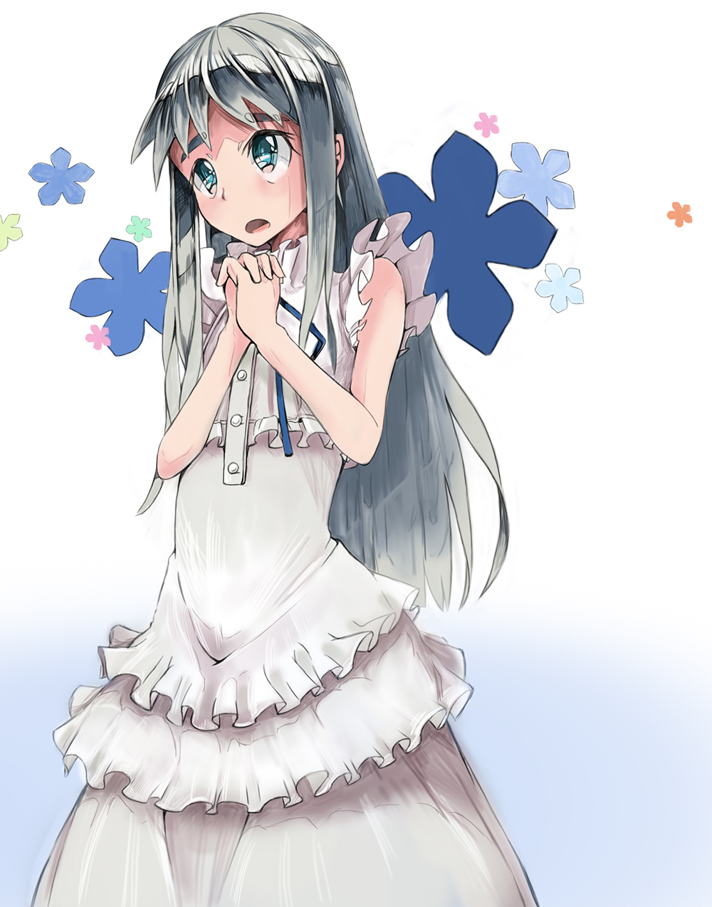 10s, 1girl, aiai_(hidetti), ano_hi_mita_hana_no_namae_wo_bokutachi_wa_mada_shiranai., bad_id, bad_pixiv_id, blue_eyes, dress