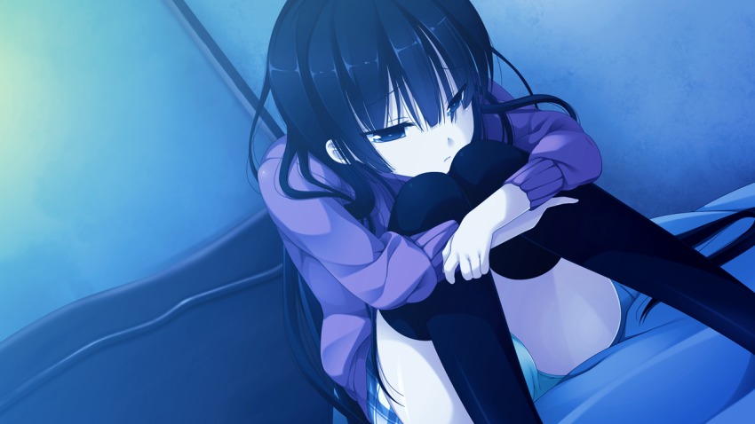 1girl, black_hair, black_thighhighs, blue_eyes, closed_mouth, female_focus, game_cg, ichiban_janakya_dame_desu_ka?