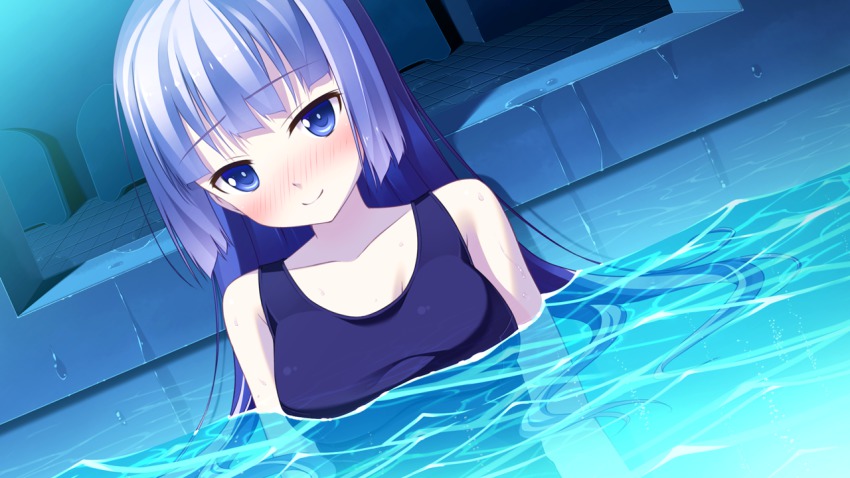 1girl, bare_shoulders, blue_eyes, blush, collarbone, female_focus, game_cg, ichiban_janakya_dame_desu_ka?
