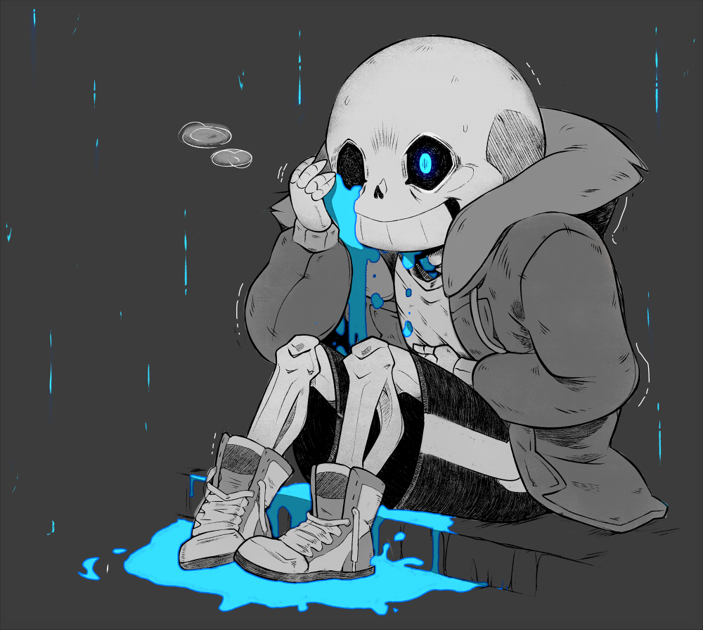 1boy, bleeding, blood, blue_blood, breath, colored_blood, glowing_blood, hand_on_own_face