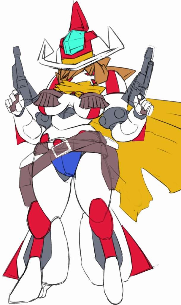 1girl, android, breasts, getter_robo, gun, marokko_(41evol), robot, texas_mack