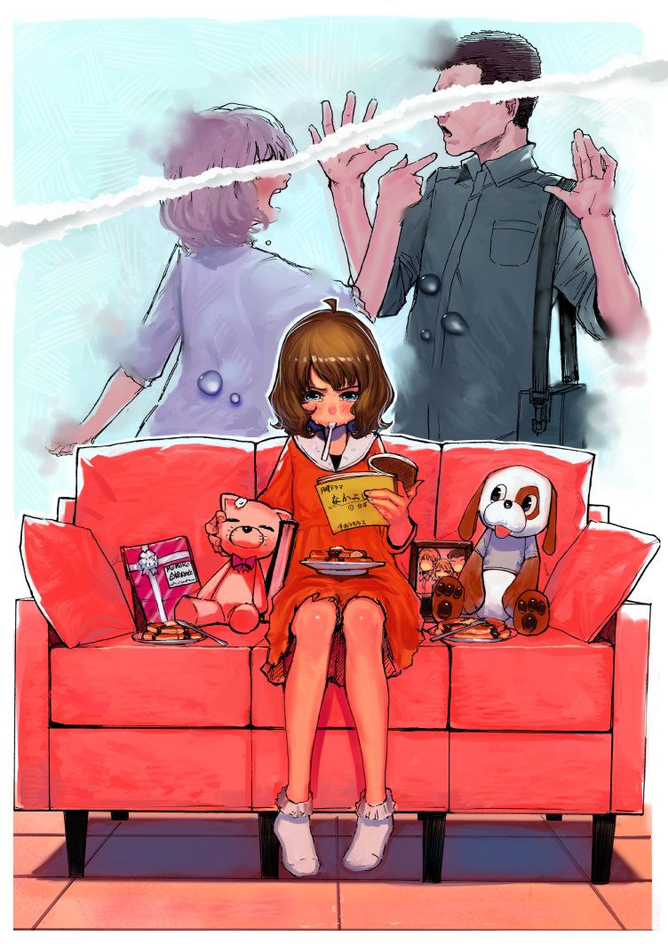 10s, 1boy, 2girls, arguing, bad_id, bad_twitter_id, blue_eyes, blush