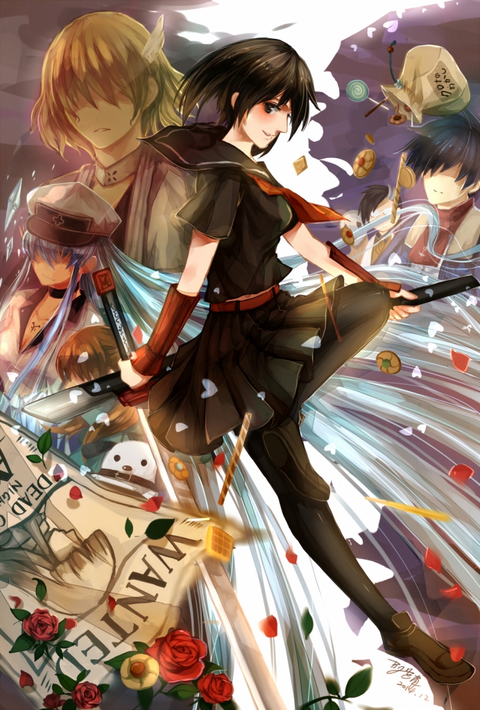 10s, akame_(akame_ga_kill!), akame_ga_kill!, black_eyes, black_hair, bols, dog, dr._stylish