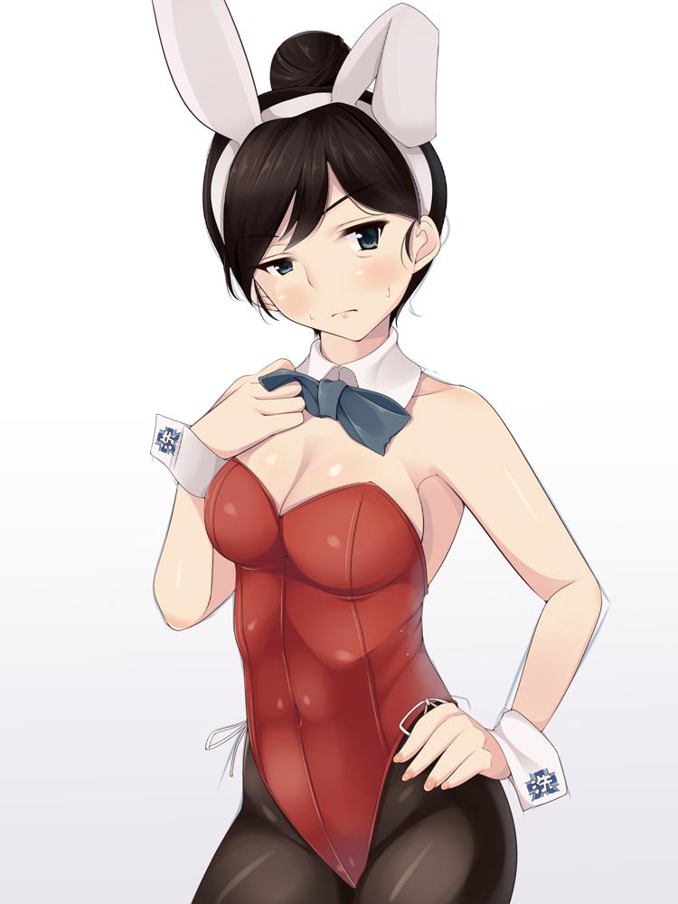 10s, 1girl, animal_ears, bad_id, bad_twitter_id, black_eyes, black_hair, black_pantyhose