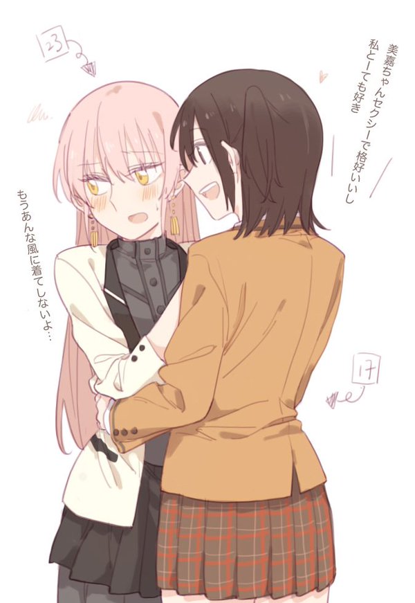 10s, 2girls, aged_up, ahn, akagi_miria, alternate_hairstyle, blazer, character_age