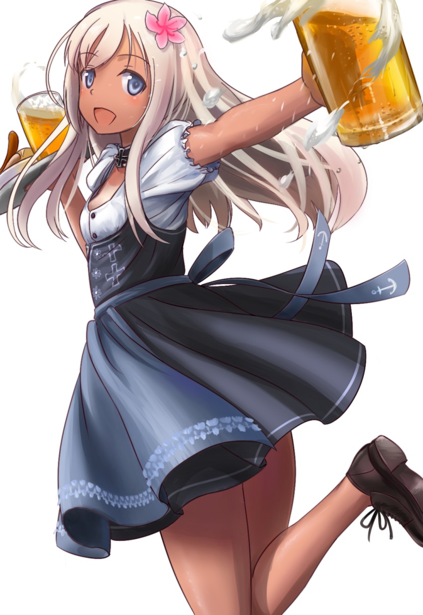 10s, 1girl, alcohol, ao_iro, beer, beer_mug, blonde_hair, blue_eyes