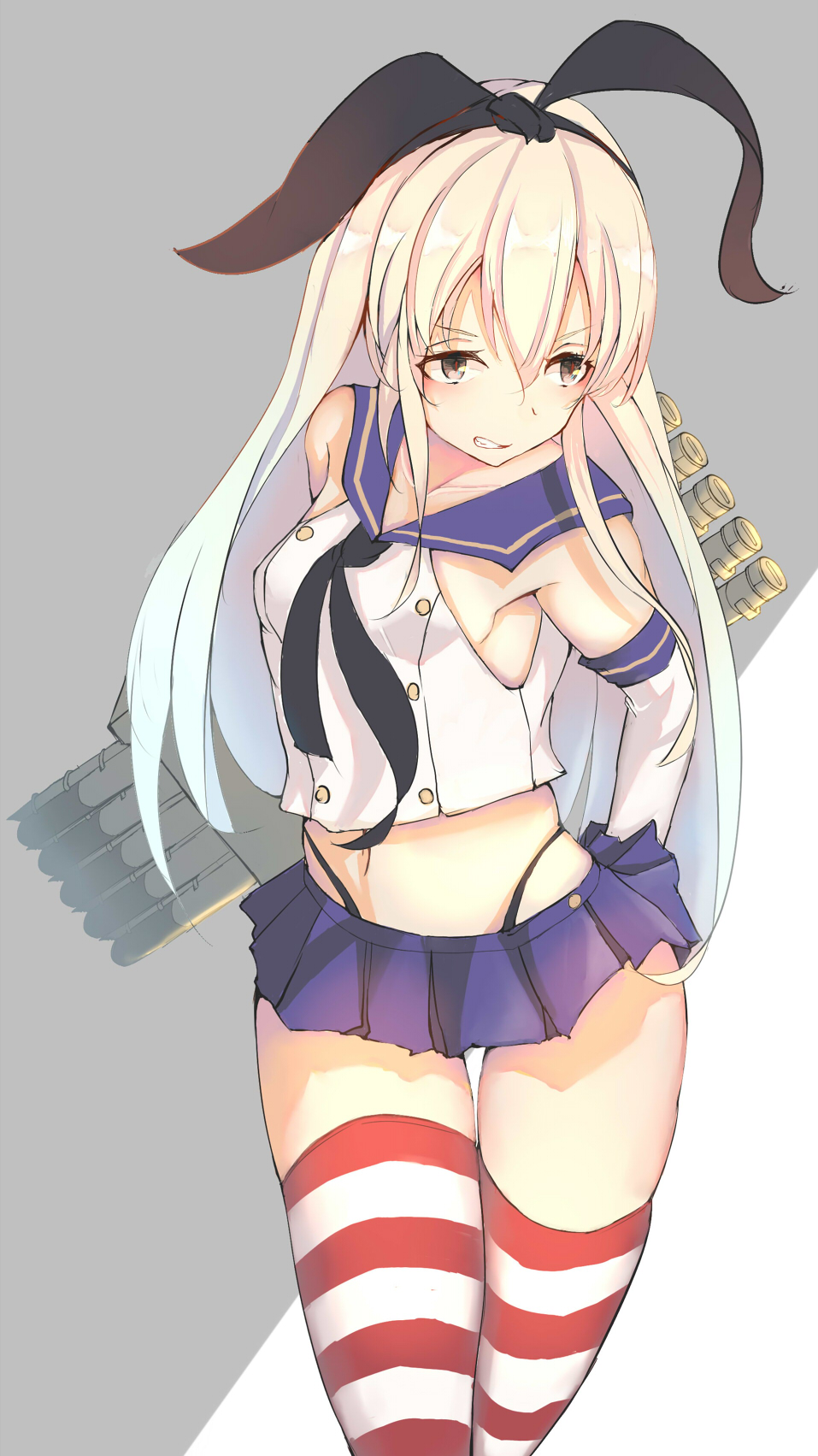 10s, 1girl, anchor, anchor_hair_ornament, black_panties, blonde_hair, brown_eyes, clenched_teeth