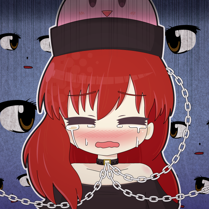 1girl, =_=, blush, brown_eyes, closed_eyes, collar, crying, female_focus