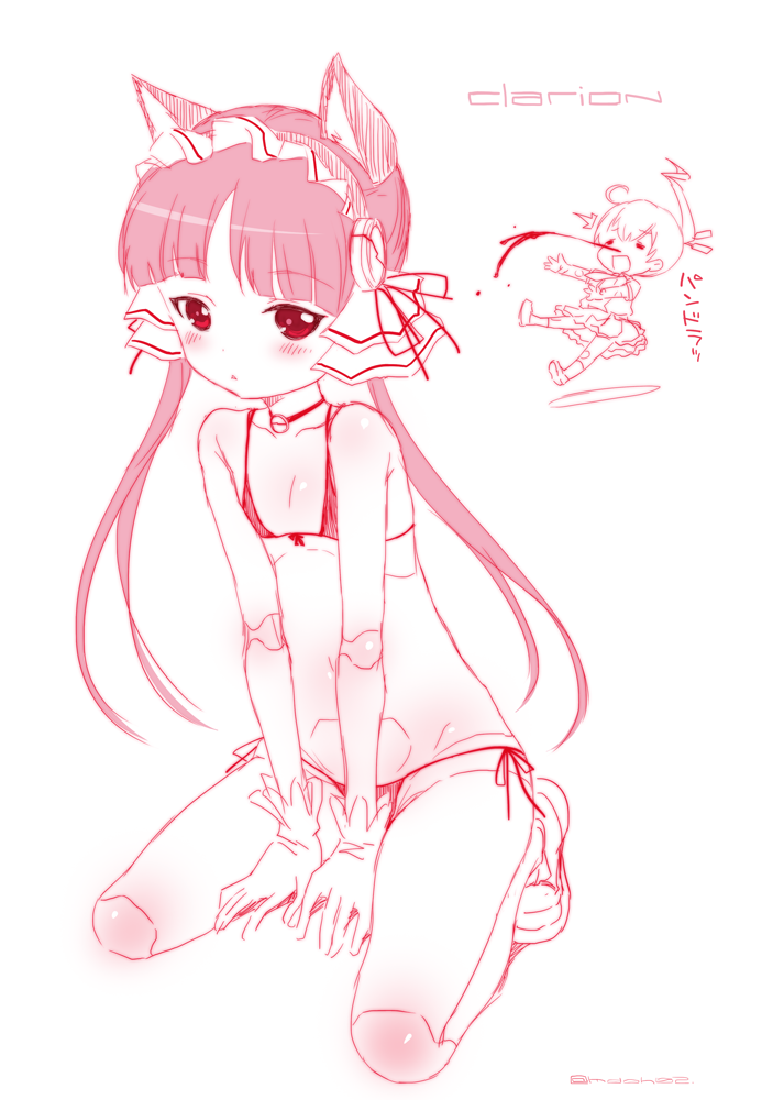 10s, 2girls, ahoge, android, animal_ears, bikini, black_bikini, blood