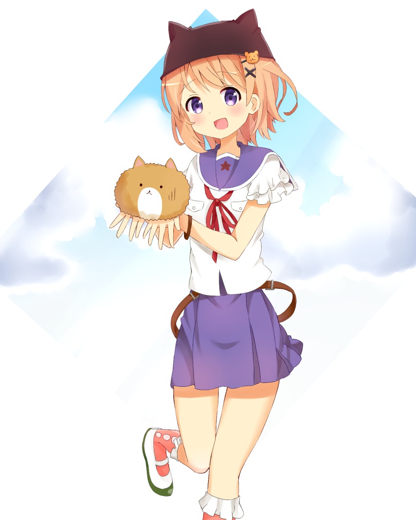 10s, 1girl, brown_hair, gakkou_gurashi!, gochuumon_wa_usagi_desu_ka?, hair_ornament, hairclip, hat