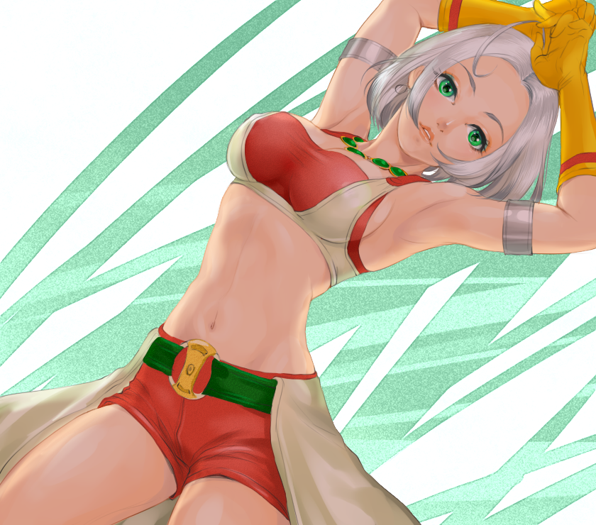 1girl, ahoge, armlet, armpits, breasts, cleavage, dragon_quest, dragon_quest_x