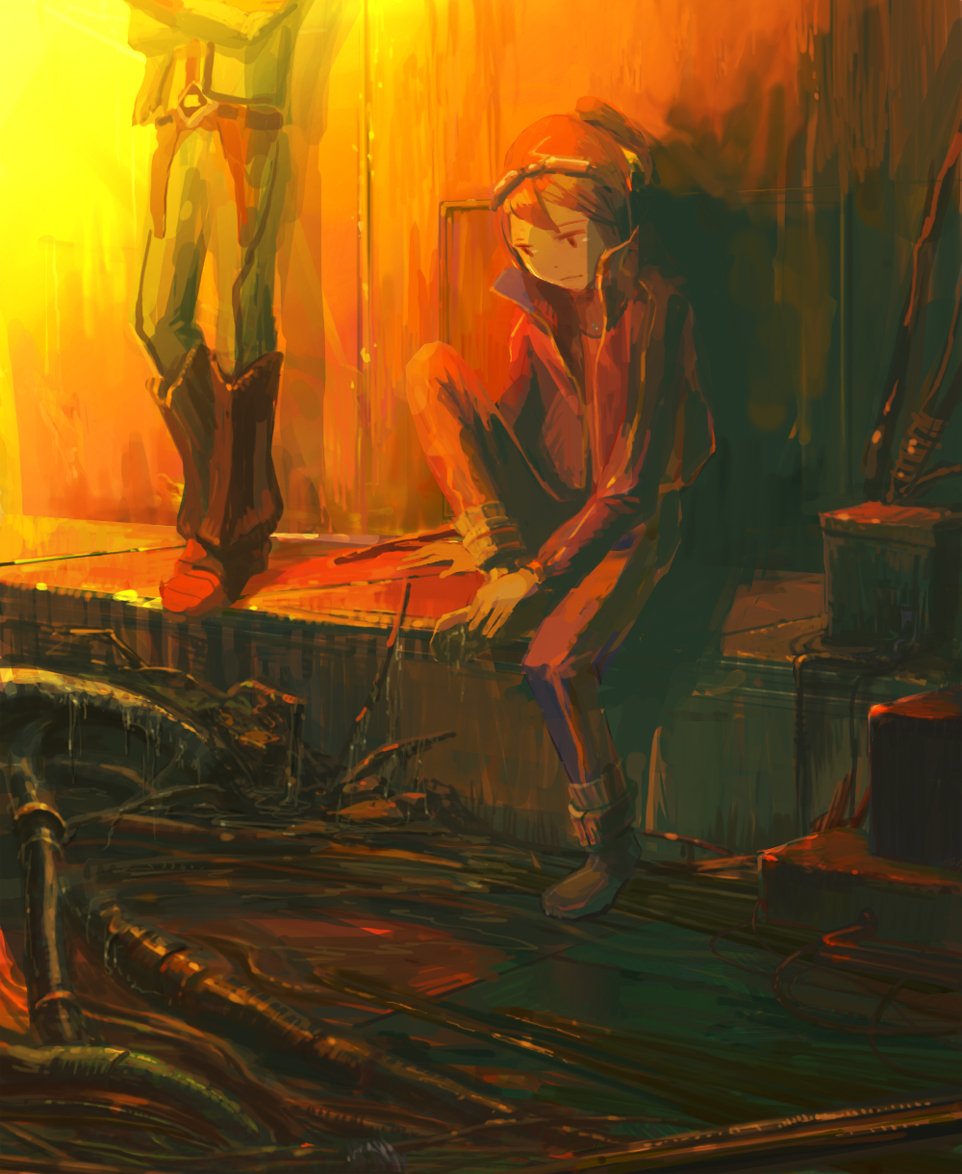 2boys, black_eyes, black_hair, bosch_1/64, breath_of_fire, breath_of_fire_v, cable, gloves