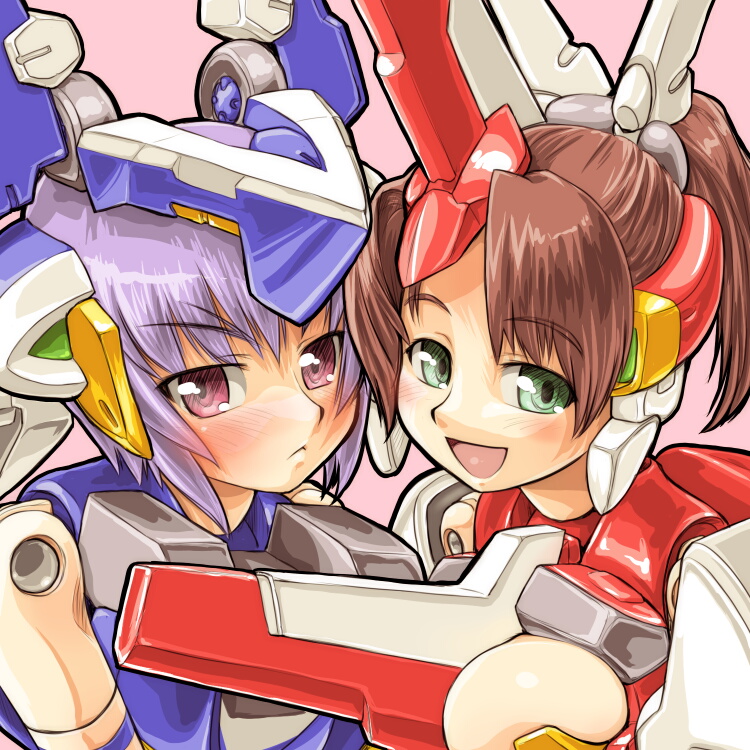 10s, 2girls, bad_id, bad_pixiv_id, blush, brown_hair, busou_shinki, dd_(ijigendd)