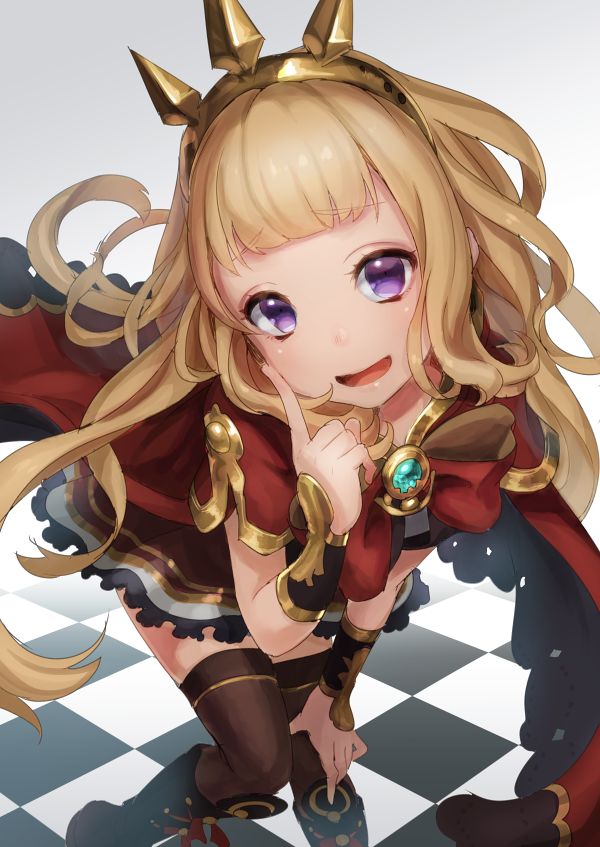 10s, 1girl, bad_id, bad_pixiv_id, blonde_hair, brown_thighhighs, cagliostro_(granblue_fantasy), cape