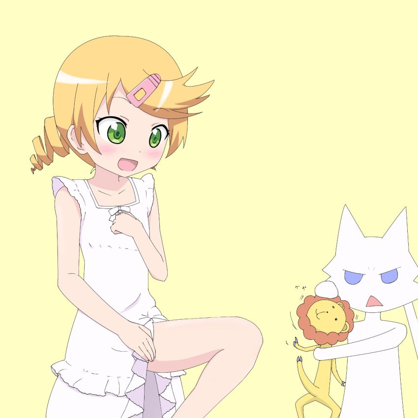 10s, 1girl, amy_gilliam, b.u.e.r., clarion, commentary_request, dress, gobanme_no_mayoi_neko, highres, koukaku_no_pandora, legs, side_slit