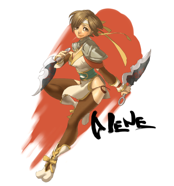 1girl, armor, bad_id, bad_pixiv_id, bare_hips, brown_eyes, brown_hair, brown_thighhighs