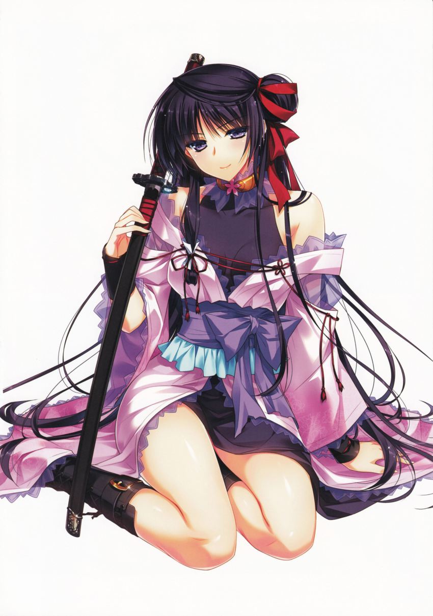 1girl, absurdres, arm_support, belt_boots, black_boots, black_hair, boots, breasts