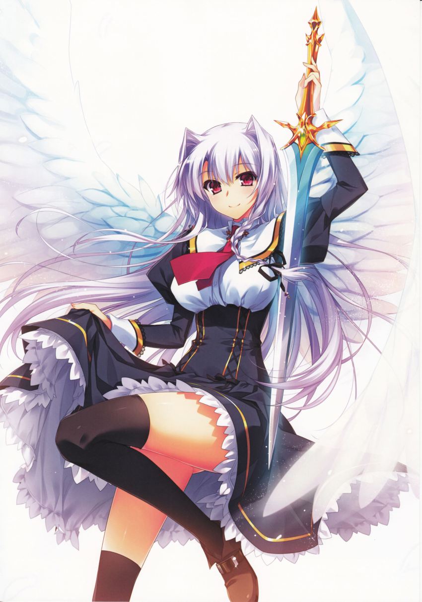 1girl, absurdres, black_legwear, clothes_lift, dress, dress_lift, female_focus, highres