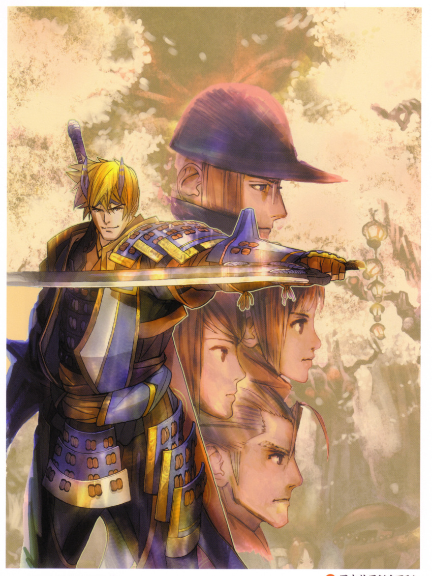 2girls, 3boys, absurdres, armor, blonde_hair, capcom, headband, highres