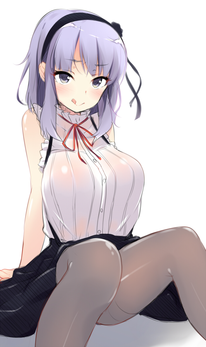 10s, 1girl, :q, blouse, blush, breasts, dagashi_kashi, female_focus