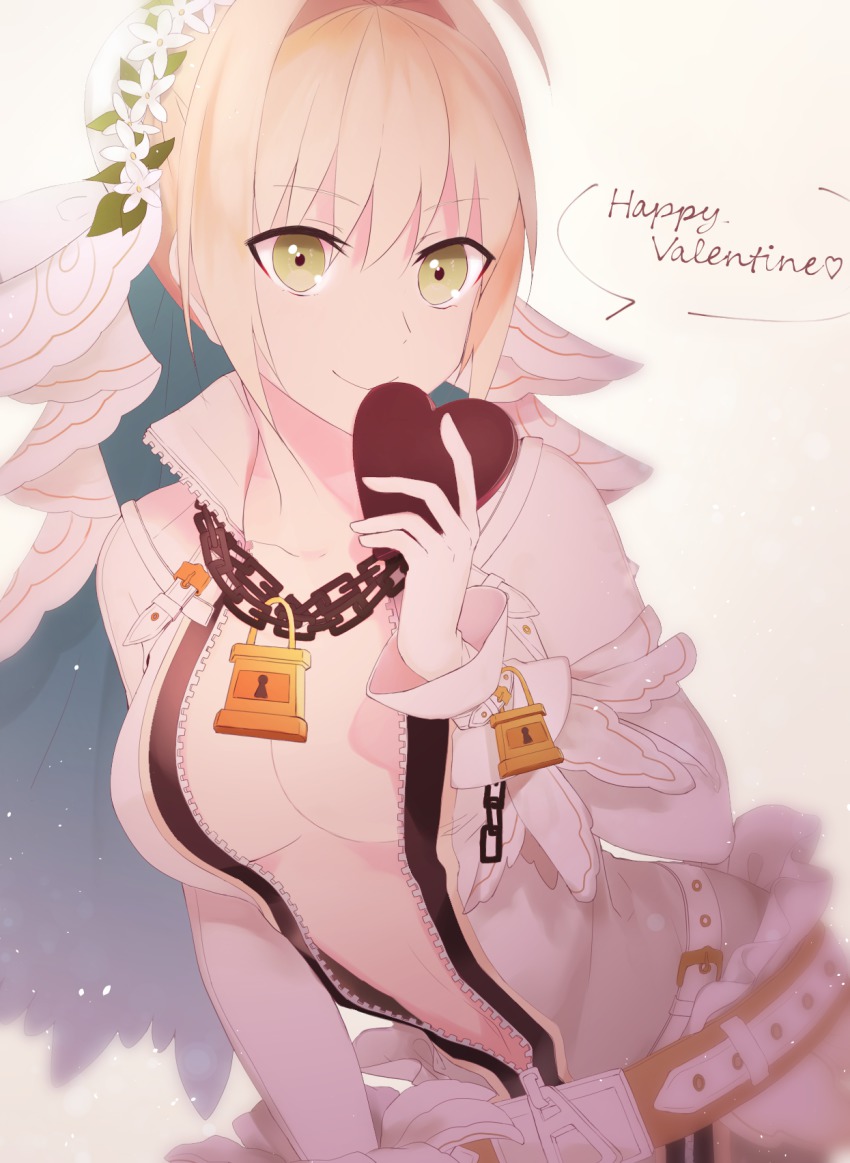 10s, 1girl, belt, blonde_hair, blurry, bodysuit, breasts, chain