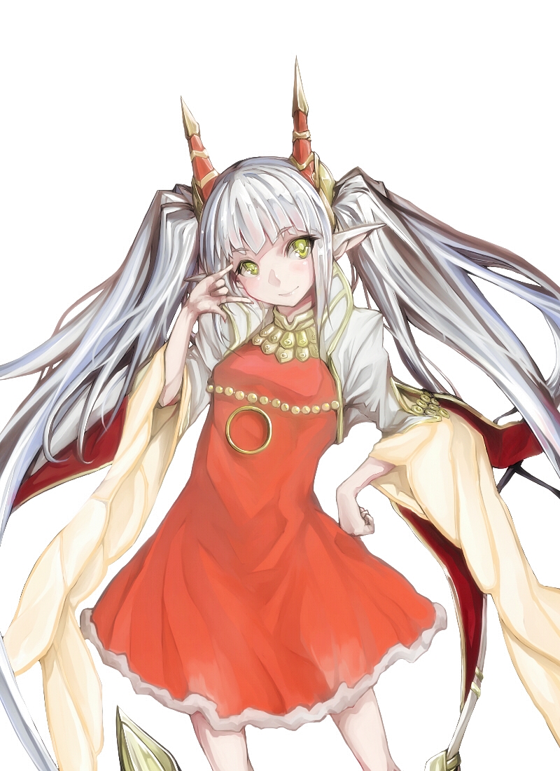 1girl, blush, female_focus, hand_on_own_hip, long_hair, looking_at_viewer, nuppehofu_(nibuta), pointy_ears