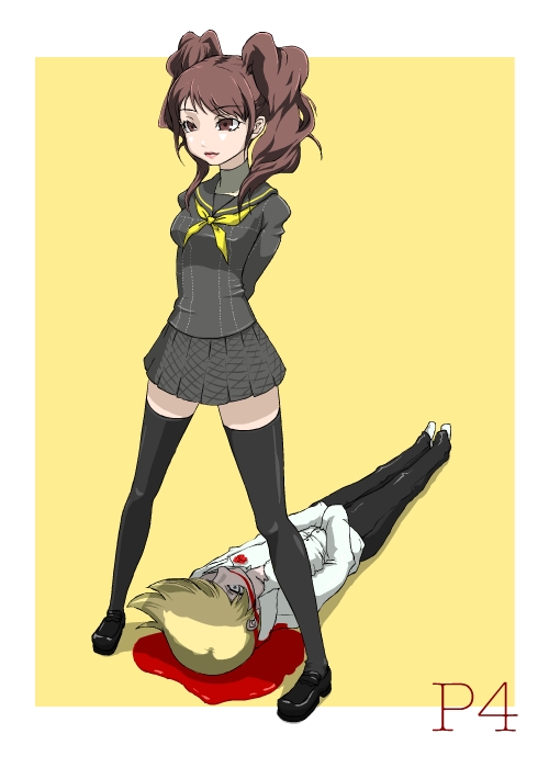 atlus, blood, kujikawa_rise, kuma_(human)_(persona_4), kuma_(persona_4), kuma_kichi, nosebleed, persona