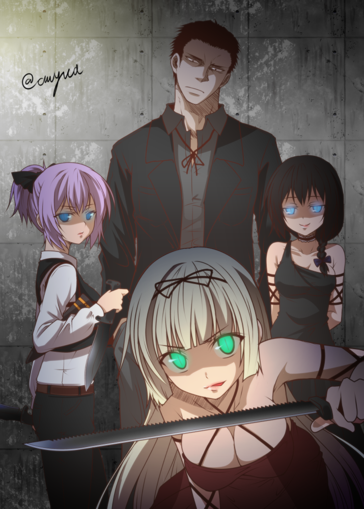 10s, 1boy, 3girls, admiral_(kancolle), alternate_costume, alternate_hairstyle, bare_shoulders, blonde_hair