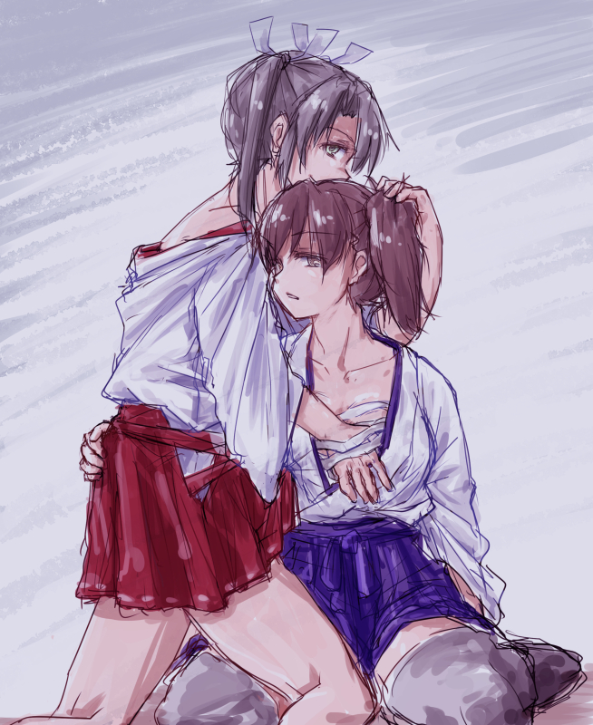 10s, 2girls, ass, ass_grab, bad_id, bad_pixiv_id, bare_legs, bare_shoulders