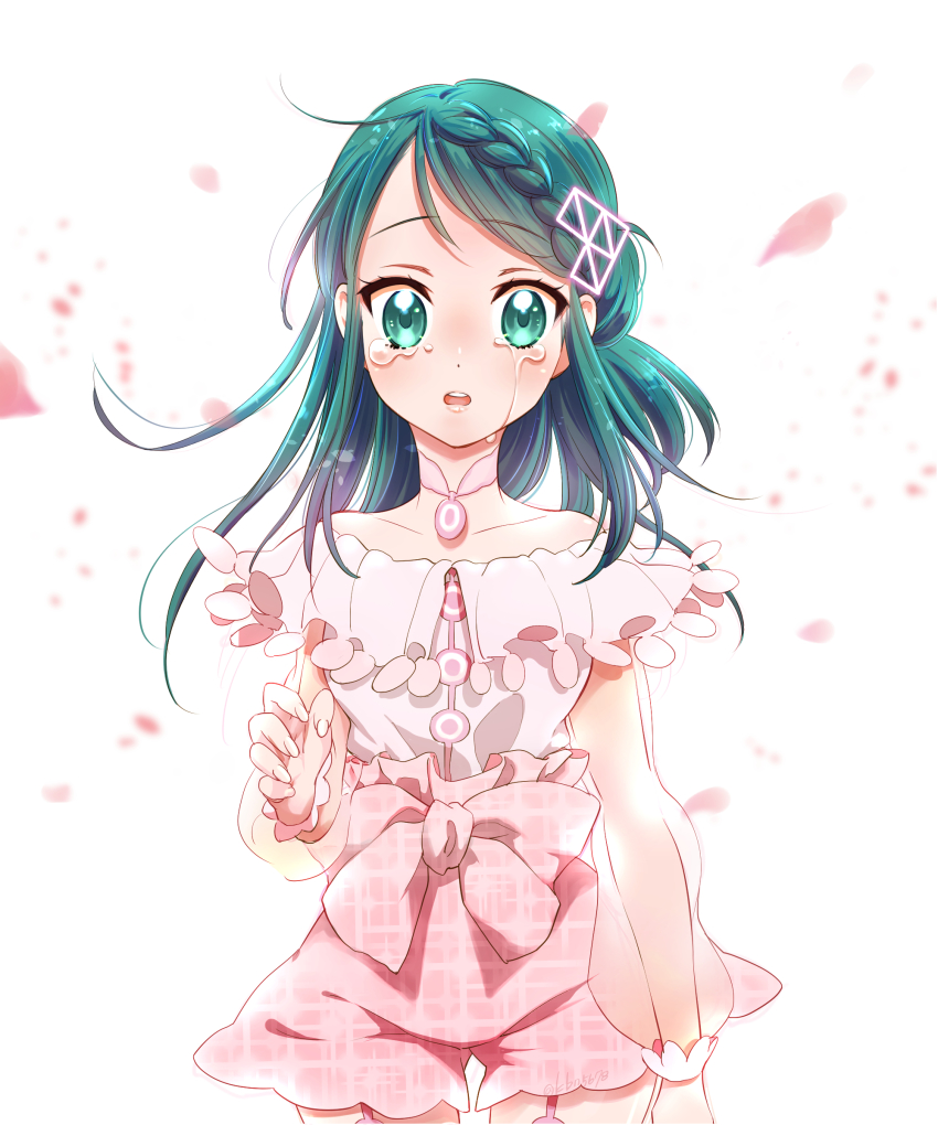 1girl, absurdres, blush, braid, braided_bangs, cherry_blossoms, choker, female_focus