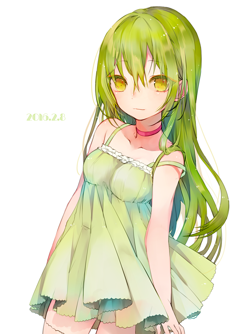 1girl, bad_id, bad_pixiv_id, breasts, choker, cleavage, dated, dress