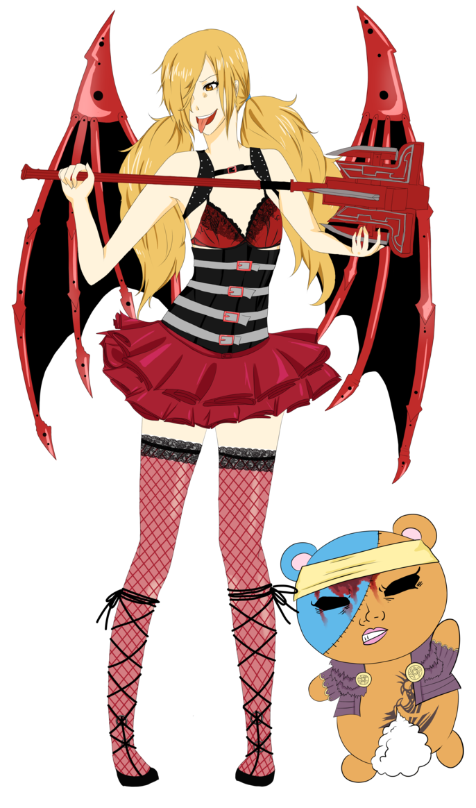 10s, 1girl, binbougami_ga!, demon_wings, fiona_(mabinogi), fishnets, full_body, kumagai, lann_(mabinogi), mabinogi, mabinogi_heroes, mace, momiji_(binbougami_ga!), non-web_source, transparent_background, twintails, weapon, wings