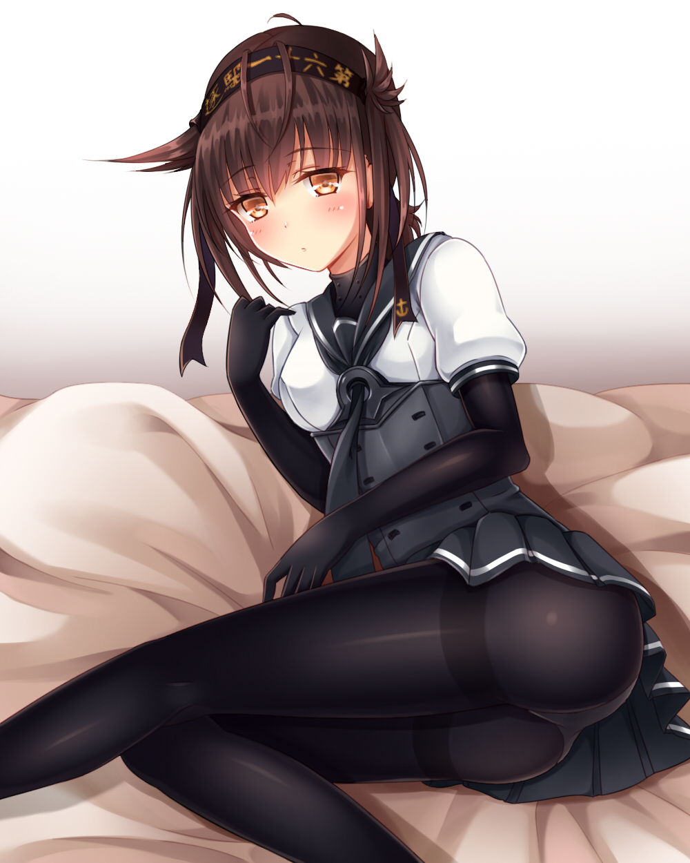 10s, 1girl, ass, black_skirt, bodysuit, breasts, brown_eyes, brown_hair