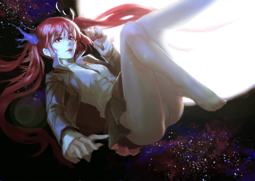 1girl, artist_collaboration, barefoot, brown_skirt, cthugha_(nyaruko-san), doyora, feet, female_focus