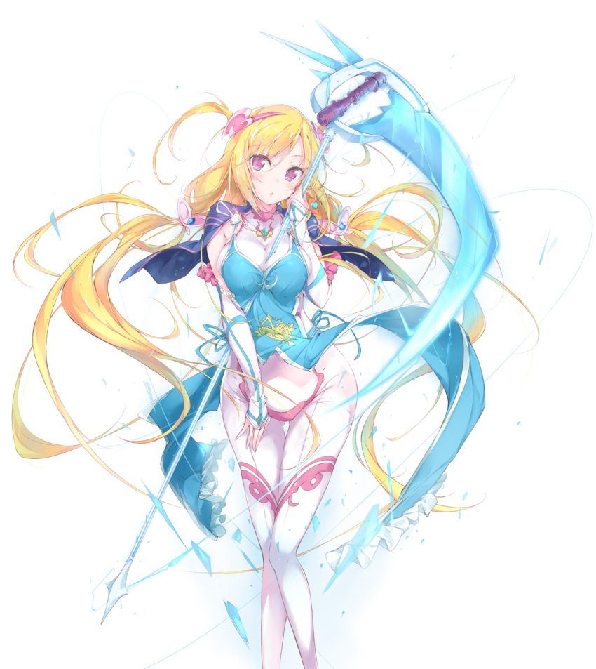 1girl, :o, between_breasts, blonde_hair, breasts, female_focus, hair_ornament, hamidashi_yousei_familia_seisenki