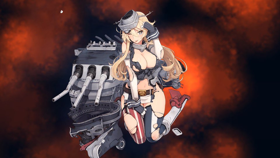 16-inch/50-caliber_mark_7_gun, 1girl, 5-inch/38-caliber_mark_12_gun, anime_screenshot, arm_up, artillery, asymmetrical_legwear, between_legs