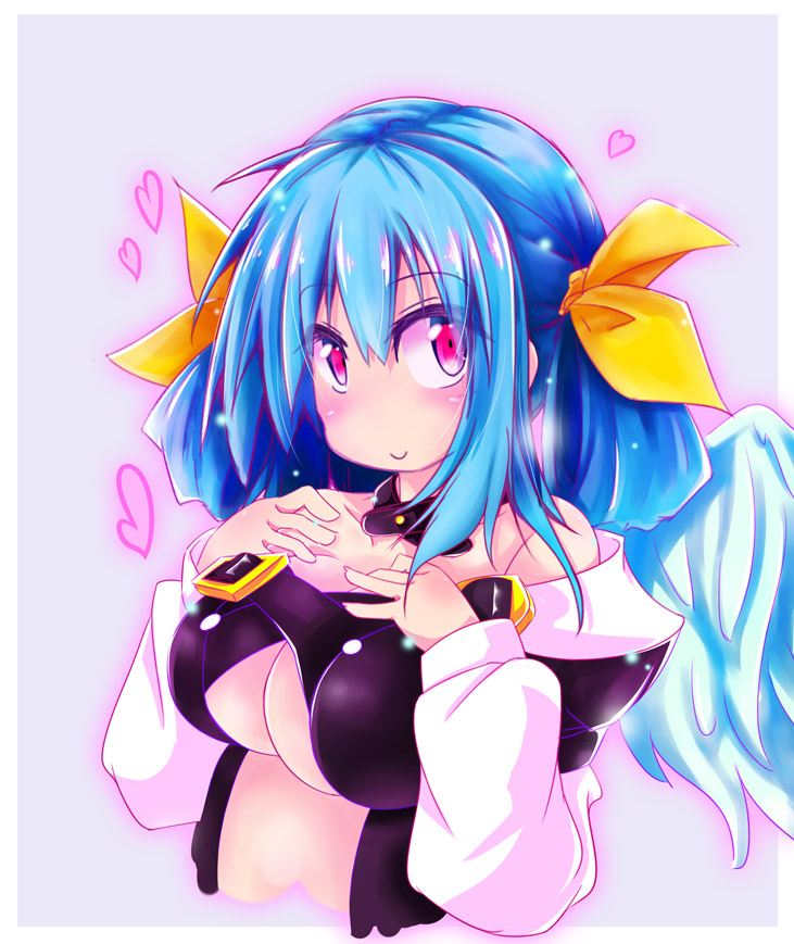 1girl, bare_shoulders, blue_hair, blush, breasts, choker, dizzy_(guilty_gear), female_focus