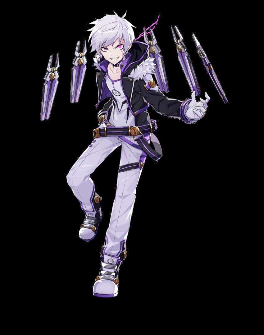 1boy, add_(elsword), alternate_costume, belt, coat, collar, elsword, evil_grin