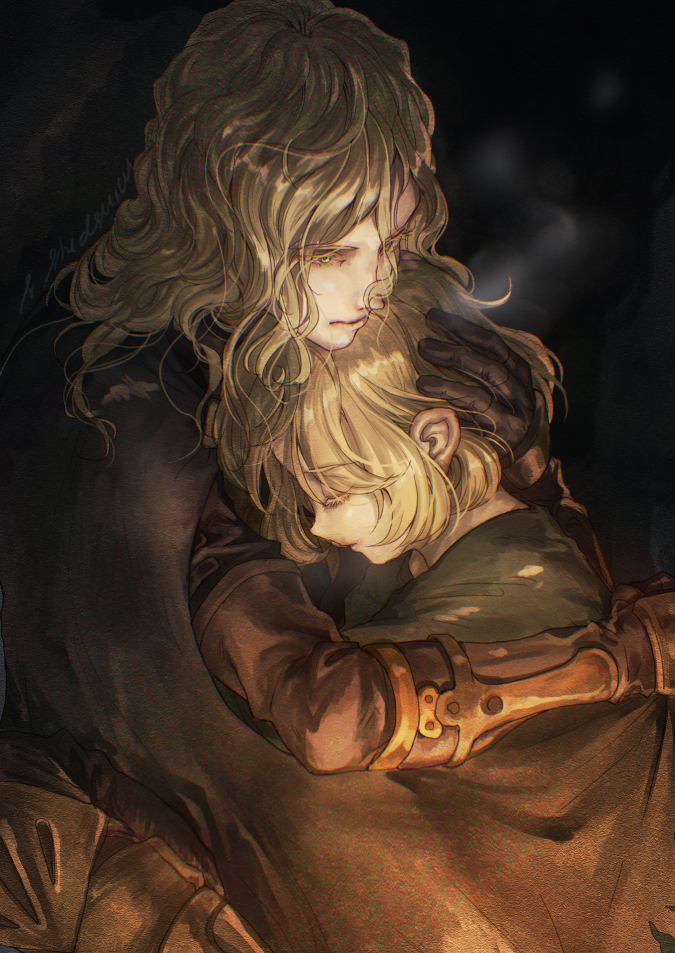 10s, 1boy, 1girl, arm_around_shoulder, blonde_hair, bob_cut, breath, cape