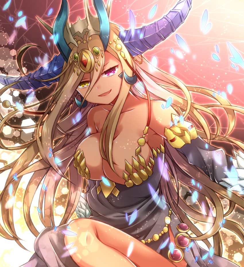 1girl, akiran'nu, blonde_hair, breasts, cleavage, crown, dress, female_focus