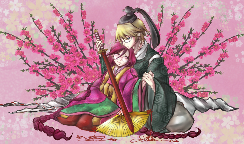 10s, 1boy, 1girl, absurdres, blonde_hair, blush, braid, danganronpa_(series)